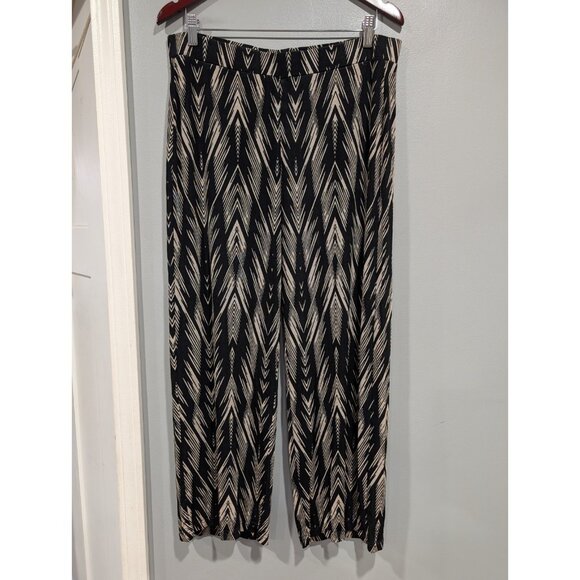 Chico's Travelers Pants Size 2 (L) Black and Tan Patterned Wide-Leg Pants Boho - Picture 2 of 16